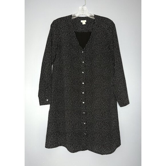 J Crew Dress Womens XXS Black White Polka Dot Long Sleeve Button Down Front - Picture 1 of 11